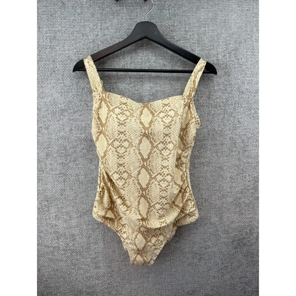 Kona Sol‎ Women's Med 8-10 Snakeskin Print One Piece Swimsuit Tan Cream